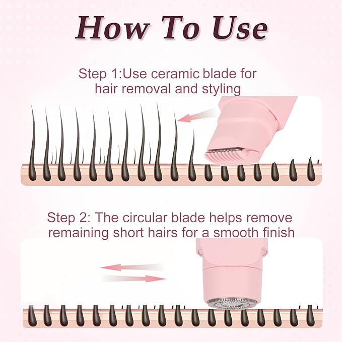 2-in-1 Bikini Trimmer for Women & Electric Women's Shaver,Rechargeable,Gentle Hair Removal for Sensitive Skin(Light Pink)
