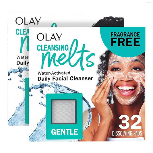 Olay Face Wash, Gentle Cleansing Melts, Fragrance-Free, Daily Use Cleanser, For All Skin Types, Travel Size, Water-Activated to Clean, Tone, and Refresh, 64ct (2 Pack x 32ct)
