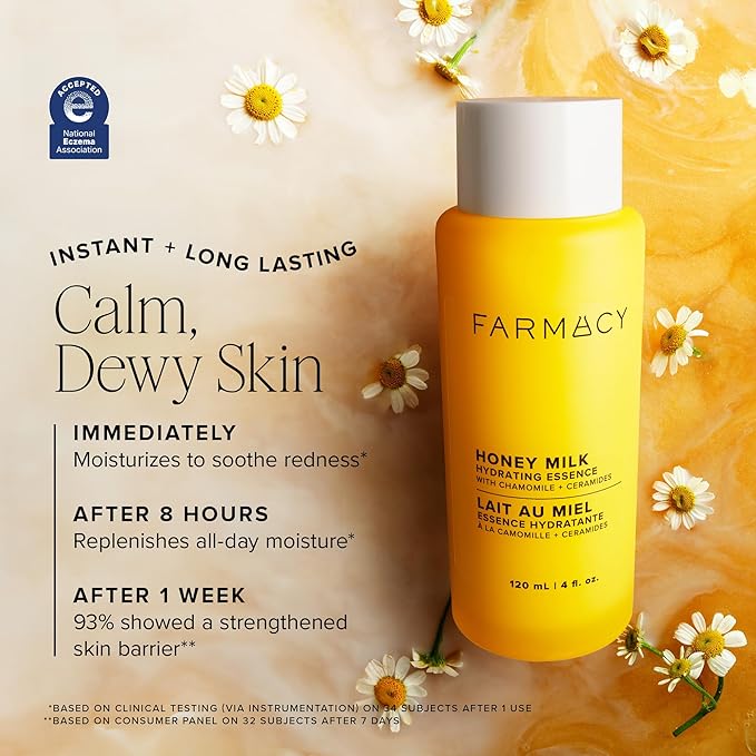 Farmacy Hydrating Essence - Hydrating Honey Milk Toner + Facial Essence to Soothe, Moisturize and Strengthen Skin Barrier - Preps Complexion for Skincare Products or Makeup Application (50ml)