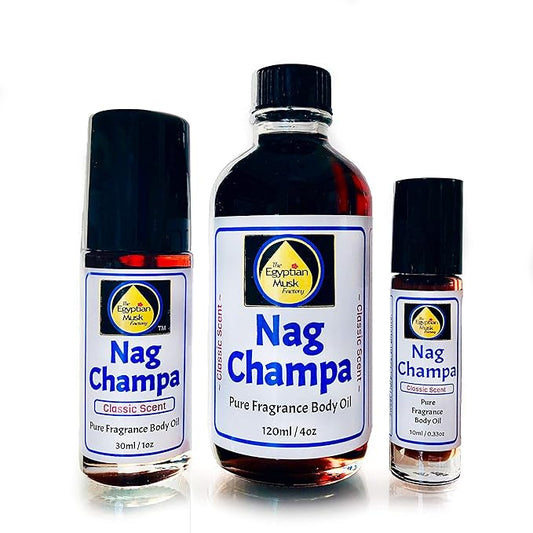 WagsMarket - Nag Champa Perfume Oil, from 0.33oz Roll On to 4oz Glass Bottle (1oz Glass-Bottle)