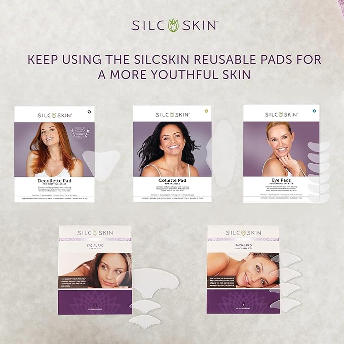 SilcSkin Facial Pad - Multi-Area Set Reusable Pads - Self-Adhesive Silicone Facial Patches - Wrinkle Patches for Eyes - 4 Reusable Facial Pads