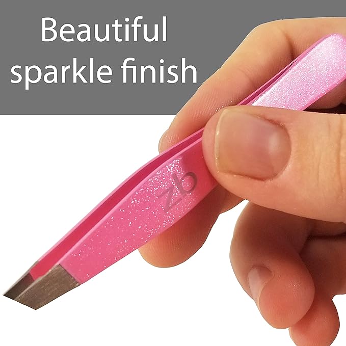 Tweezers – Surgical Grade Stainless Steel - Slant Tip for Expert Eyebrow Shaping and Facial Hair Removal – with Protective Pouch (Bubblegum Pink)