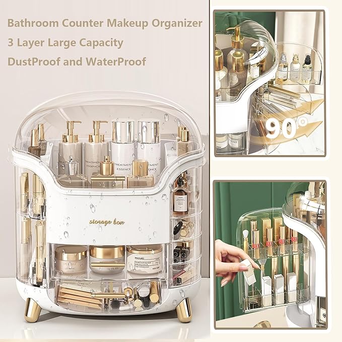 Large Makeup Organizer Countertop Vanity Organizer Case Skin Care Cosmetic Storage Box Bathroom Counter Perfume Skincare Organizers Make Up Caddy Gift Women Girls Clear Design Easy Visibility