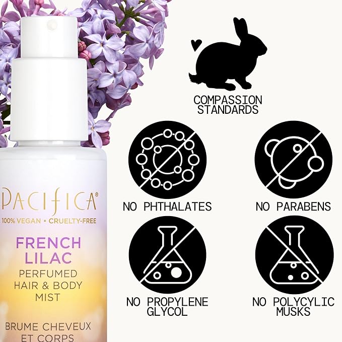 Pacifica French Lilac Perfumed Hair & Body Mist, Alcohol-Free Spray Designed For Head-To-Toe Wear, Vegan & Cruelty-Free, 6 Fl Oz