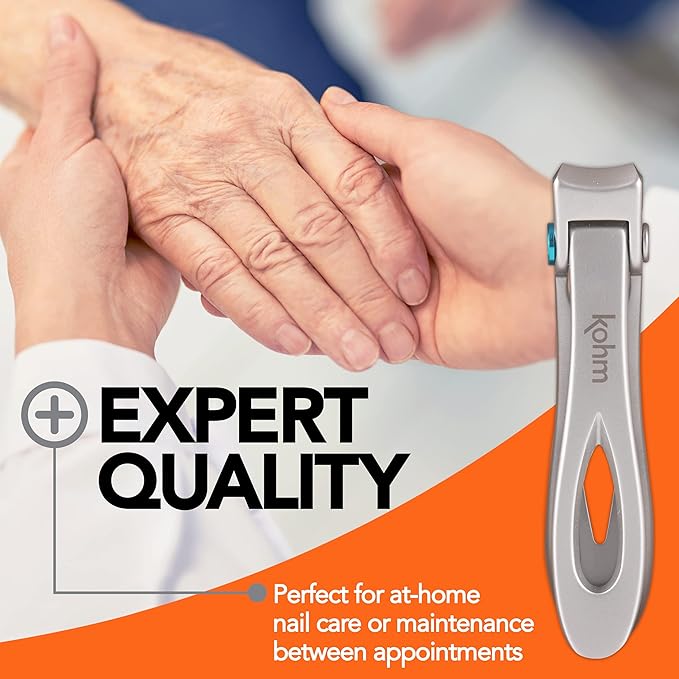 KOHM Nail Clippers for Thick Nails - Heavy Duty, Wide Mouth Professional Fingernail and Toenail Clippers for Men, Women & Seniors, Silver