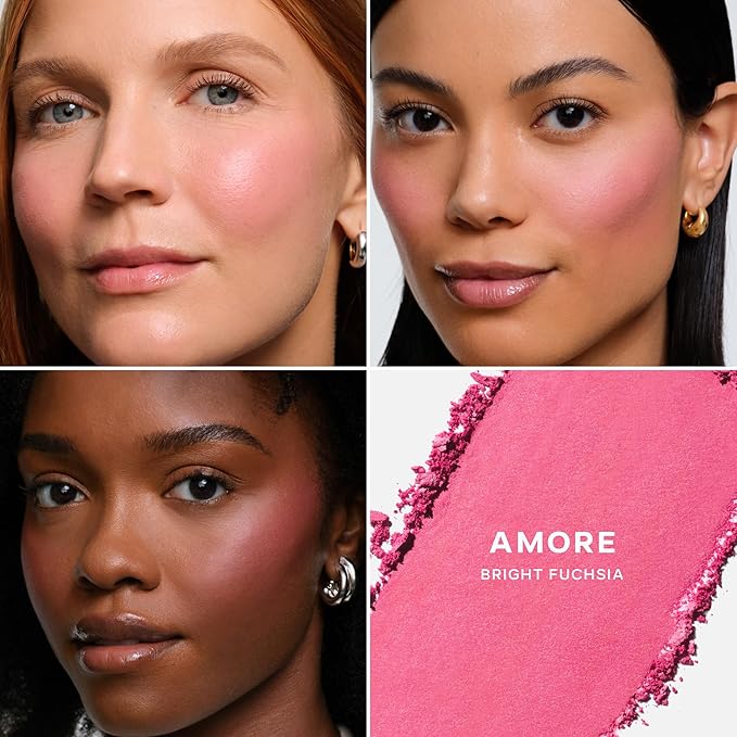 Saie SuperSuede Baked Blush - Talc-Free Powder Blush for All Day Wear - Enriched with Plant-Derived Squalane + Glycerin to Help Moisturize Dry Skin - Amore (0.1 Ounce)
