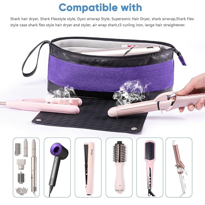 2IN1 Hair Tools Travel Bag with Removable Heat Resistant Mat Curling Iron Travel Case, Hair Dryer Organizer for Flat Irons, Straighteners and Haircare Accessories, Hot Tools Travel Bag Hair