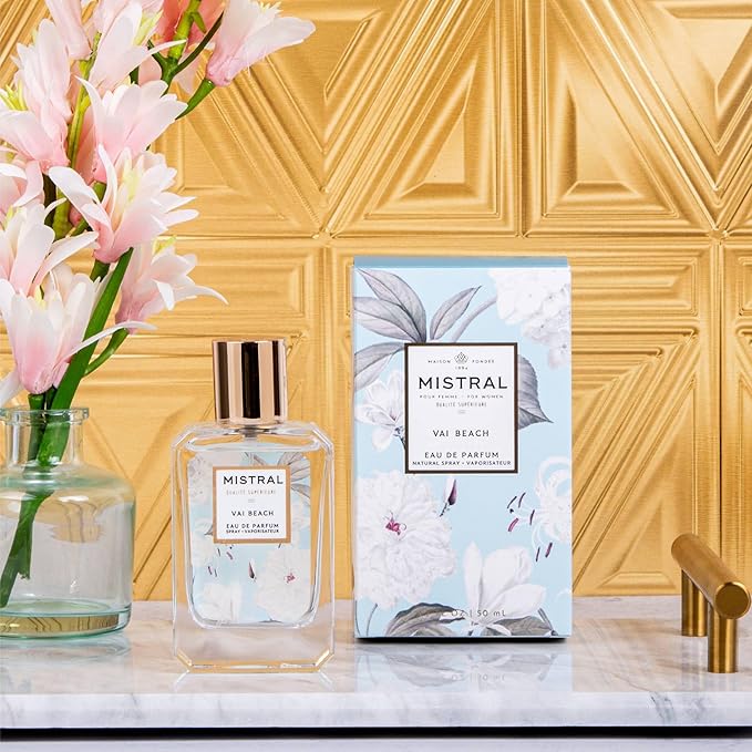 Mistral Vai Beach Eau de Parfum – Floral Woody Perfume for Women with Jasmine, Orange Blossom & Sandalwood | Paraben-Free, Long Lasting French Luxury Fragrance Spray, Women's Fragrances | 1.7 fl oz