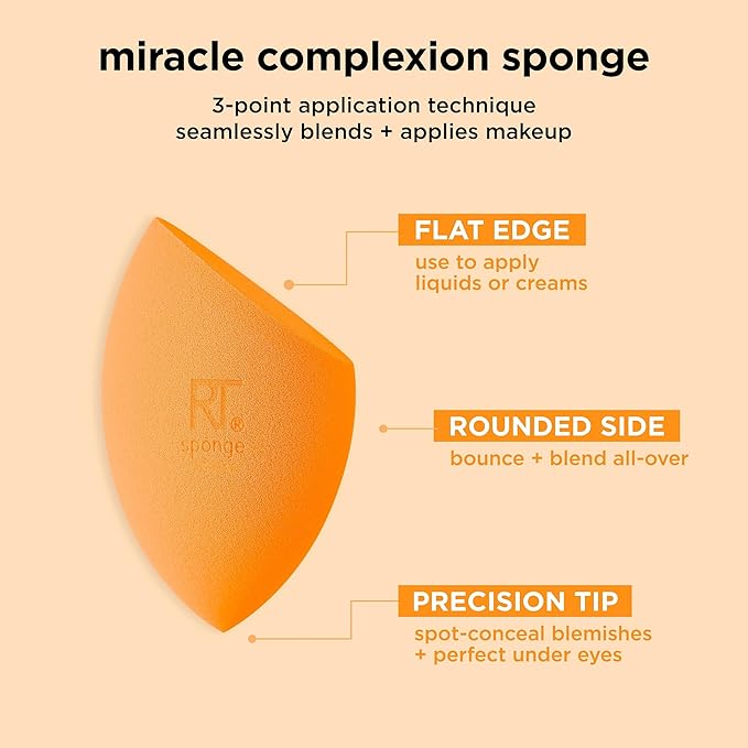 Real Techniques Miracle Complexion Sponge + Miracle 2-In-1 Powder Puff, Makeup Blending Sponge & Dual-Sided Powder Puff, For Liquids, Creams, & Powders, Vegan & Latex-Free, 2 Count