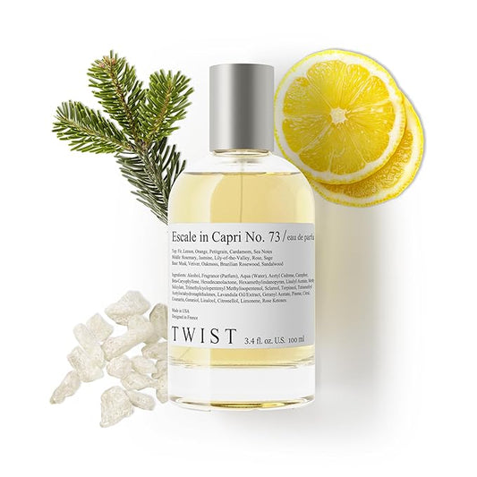 Twist Escale in Capri No. 73 - Inspired by A & Fitch's Fierce, Long-Lasting Eau De Parfum for Men, Fresh Citrus & Woody Fragrance, Paraben-Free, Vegan, Clean Ingredients – Spray 100 ml | 3.4 fl. oz.