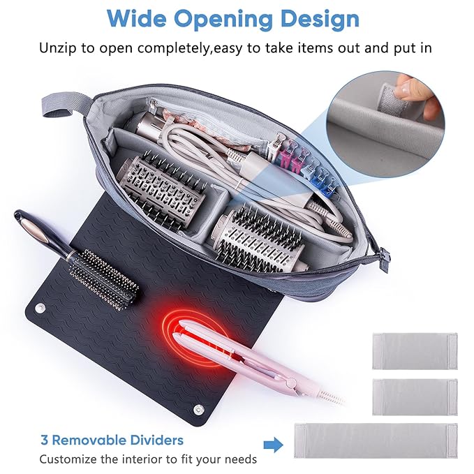 2IN1 Hair Tools Travel Bag with Removable Heat Resistant Mat Curling Iron Travel Case, Hair Dryer Organizer for Flat Irons, Straighteners and Haircare Accessories, Hot Tools Travel Bag Hair