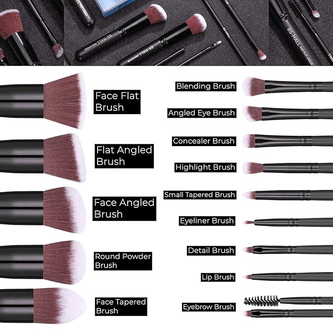 Makeup Brushes BS-MALL Premium Synthetic Foundation Powder Concealers Eye Shadows Makeup 14 Pcs Brush Set, Rose Golden, with Case (Black)