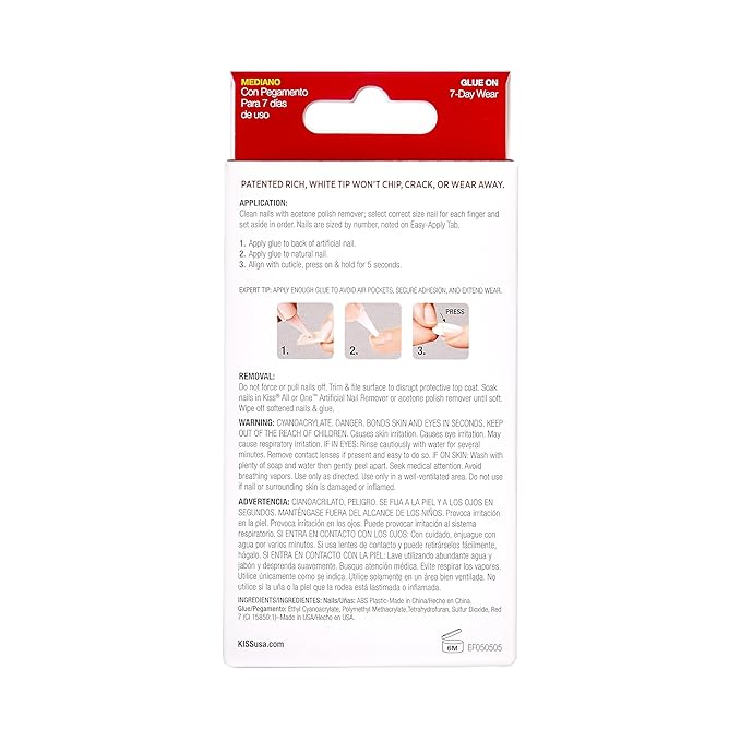 KISS Everlasting, Press-On Nails, Nail glue included, 'Infinite', French, Medium Size, Squoval Shape, Includes 28 Nails, 2g Glue, 1 Manicure Stick, 1 Mini file