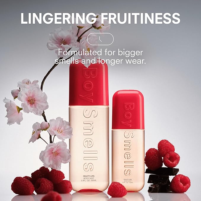 Boy Smells Fruity Lips Body Mist – Sweet Fruity Perfume for Women - Long Lasting Body Fragrance with Raspberry, Cherry Blossom & Cocoa Butter Scent - 8oz