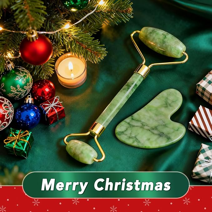 huefull Genuine Jade Roller & Gua Sha Set for Face, Cooling & Firming Effect, Sculpting Tool for Jawline & Skin Care, Self-Care Gift for Women & Men