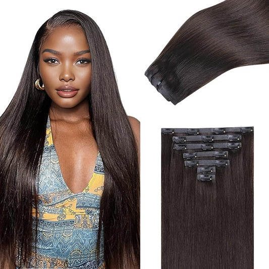 IDN BEAUTY Seamless Clip In Hair Extensions Human Hair Dark Brown Real Remy Virgin Human Hair Seamless Clip Ins For Black Women PU Weft Invisible Edge Thick Soft Hair ST 110g 20 Inches