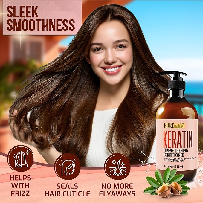 Keratin Conditioner for Women and Men - Deep Conditioning Treatment to Repair Dry, Damaged Hair and Split Ends - Strengthening Sulfate Free Formula - 16 Fl Oz