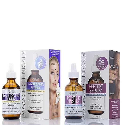 Advanced Clinicals Hyaluronic Acid Moisturizer Face Serum + Collagen Peptide Facial Serum Skin Care Set | Hydrating Serums For Diminishing Appearance Of Wrinkles, Dry Skin, Fine Lines, Set Of 2