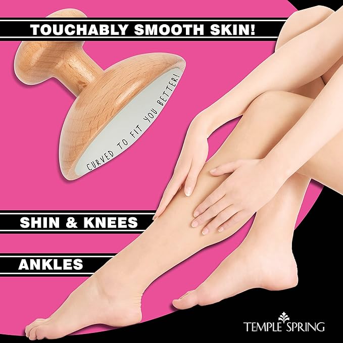 Temple Spring Curved Crystal Hair Remover Stone - Painless Hair Removal for Silky Smooth Legs, Back and Body - Exfoliating Beechwood Stone