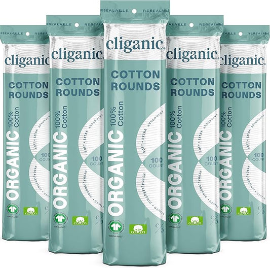 Cliganic Organic Cotton Rounds (500 Count) Makeup Remover Pads, Hypoallergenic, Lint-Free | 100% Pure Cotton (Packaging May Vary)