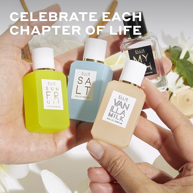 Ellis Brooklyn Chapters Mini Fragrance Gift Set – 4 x 7.5ml Eau de Parfum, Mini Dabbers – Includes MYTH, SALT, SUN FRUIT & VANILLA MILK – Luxury Vegan & Cruelty-Free Perfume Gift Set