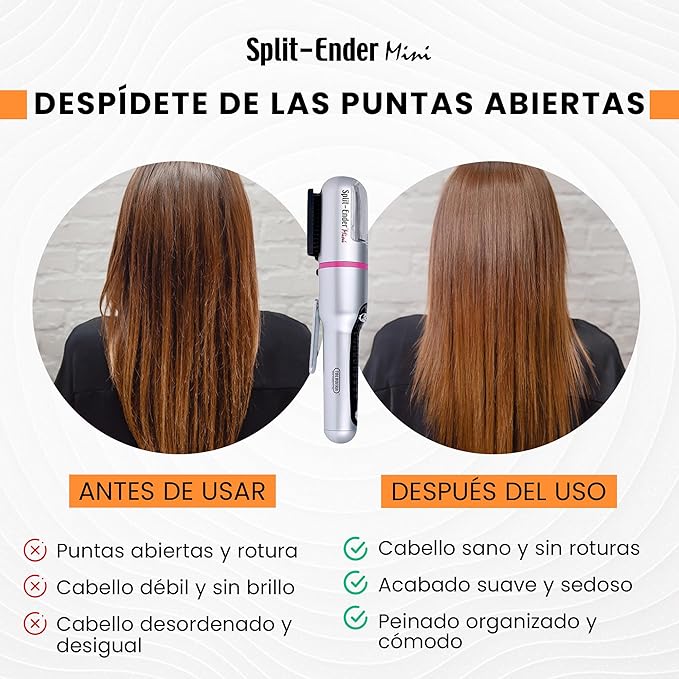 Mini - The Original Cordless Split End Hair Trimmer Automatic 3 AAA Battery Home Care Clipper 2-in-1 for Dry Damaged Splitting Broken Brittle Straight Curly Frizzy Beauty Styling - Pink