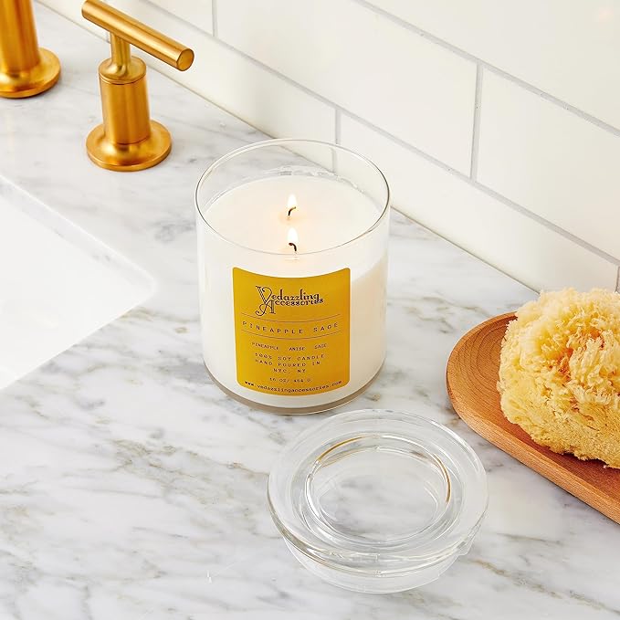 Premium Pineapple Sage Soy Wax Candle - 17 oz Handpoured, Dual Wick, 50 Hour Burn Time, Aromatic Eco-Friendly Candle