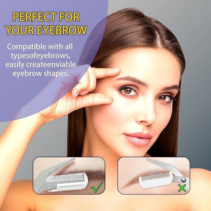 eye brow trimmer, 2 - in - 1 Eyebrow Trimming Set with Comb, Stainless Steel Professional Eyebrow Clipper, Eyebrow Grooming Tools for Women and Men, Beauty Accessory Tools (3 pack) (White)