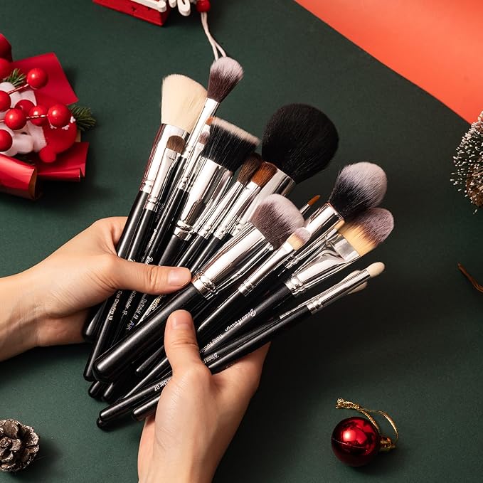 Bueart Design 19Pcs Professional Makeup Brush Set with Holder Case,Premium Synthetic Hair Brushes for Foundation, Blush,Powder,Bronzer,Cream,Concealer,Eye shadow,Contour for Make up