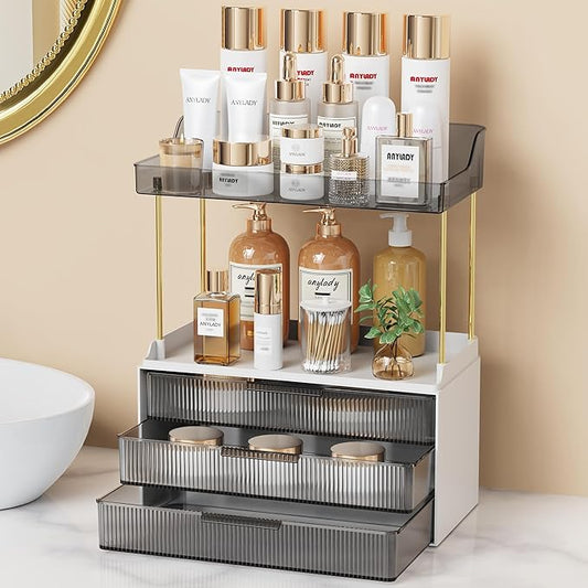 Bathroom Organizers and Storage, Makeup Organizer (Sturdy Durable Attractive), Ideal for Vanity, Countertop, Counter, Perfume, Skincare, Cabinet, Cosmetic, Dresser Organizer (Black)