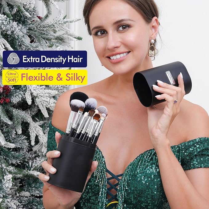 Bueart Design 19Pcs Professional Makeup Brush Set with Holder Case,Premium Synthetic Hair Brushes for Foundation, Blush,Powder,Bronzer,Cream,Concealer,Eye shadow,Contour for Make up