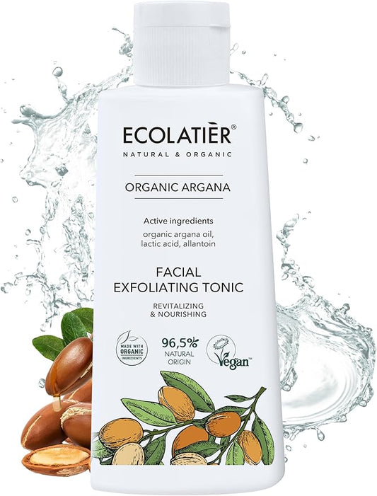 Facial Exfoliating Toner Revitalizing & Nourishing with Organic Argan Oil – Hydrating, Anti-Aging, Vegan, 98% Natural Ingredients for Women & Men - 5.1 Fl Oz / 150ml