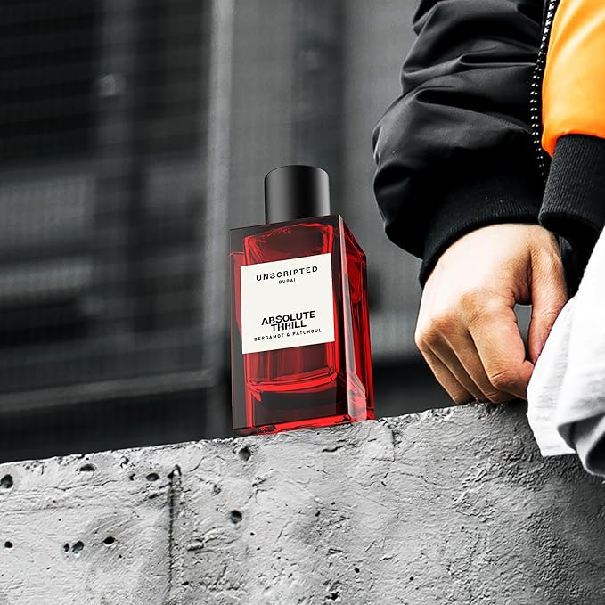 Unscripted Absolute Thrill - Luxury Arabian Cologne for Men - Long Lasting Perfume from Dubai with Bergamot, Patchouli, Cardamom, Musk, Vetiver, Ginger Notes - Arabic Eau de Parfum - 3.4 oz EDP Spray