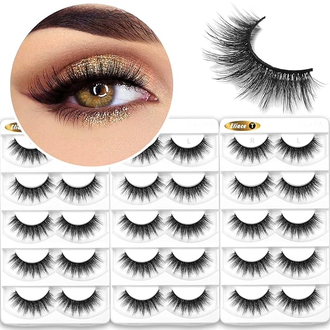 Eliace False Eyelashes Natural look Cat Eye Lashes Wispy Strips 15 Pairs 3D Mink Lashes Fake Eyelashes Faux Fluffy,Winged Fox Eyelashes, Soft Thin Band Comfortable Reusable False Lash 13MM,Hye Style