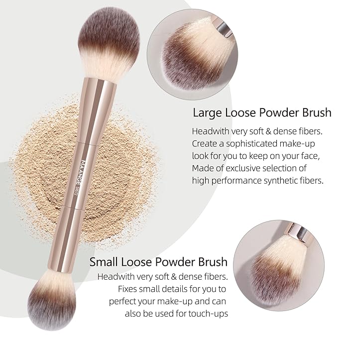 MAANGE 20 Pcs Makeup Brushes with Gift Box, Double-End Multi-functional Makeup Brushes for Blending Liquid Powder Concealer Cream Blush Buffe,Champagne