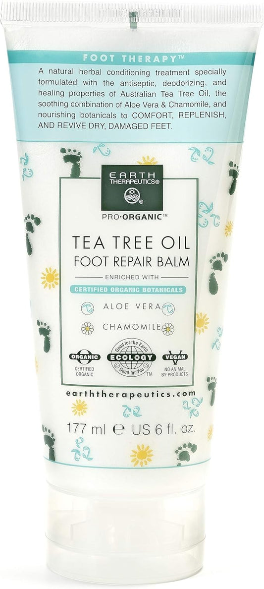 Earth Therapeutics Tea Tree Oil Foot Balm – Australian Tea Tree Oil w/Aloe Vera & Chamomile – Hydrates, Softens & Conditions Dry Cracked Feet, Heel and Calluses – Soothe Irritated Skin – 6 Oz