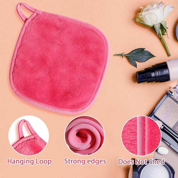 | Reusable Update Makeup Removing Microfiber Cloth for Sensitive Skin | Washable Makeup Remover Towels | Natural Facial Cleansing Towels (6”x 6”, 12 Pack/Pink)