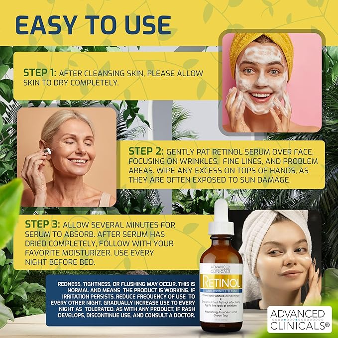 Advanced Clinicals Retinol Serum For Face | Visible Anti Aging Retinol Serum Skin Care Face Moisturizer With Vitamin E Helps Improve Look Of Wrinkles, Fine Lines, & Uneven Skin Tone, 2-Pack