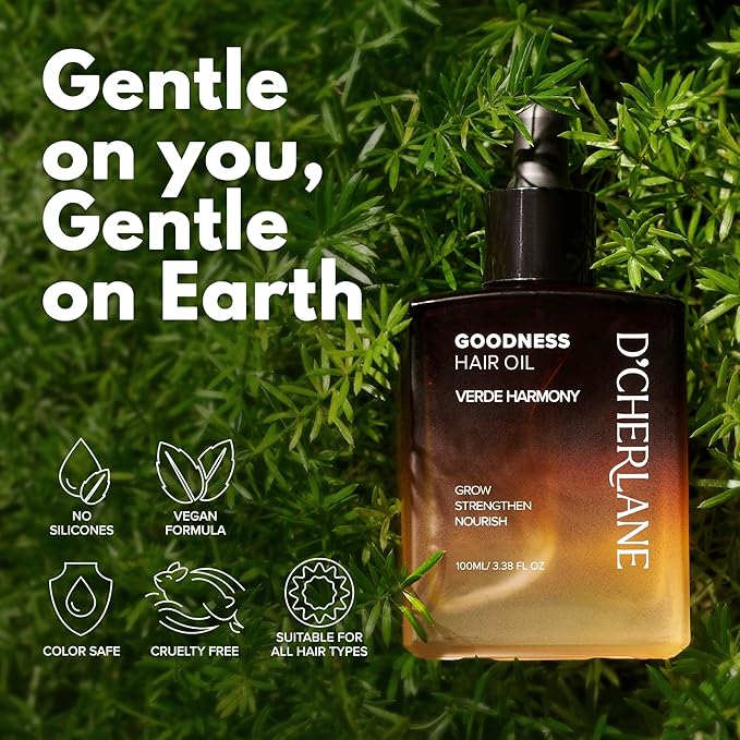 D'Cherlane Goodness Hair Oil – Hair Growth & Deep Scalp Treatment with Rosemary, Argan, Castor, & Coconut Oils For All Hair Types - Verde Harmony Edition (3.4 Fl Oz (Pack of 1))