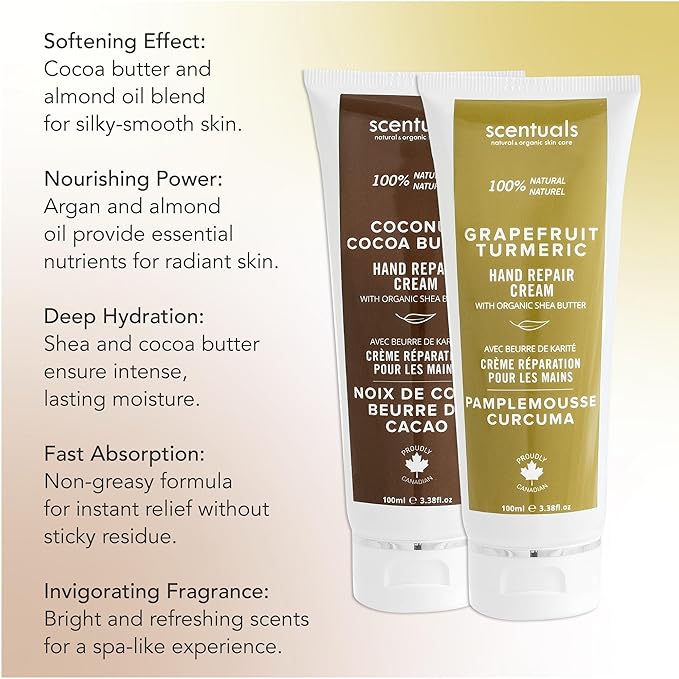Hand Cream Set of 2, with Shea Butter, Cocoa Butter, Argan & Almond oil, Moisturizing Dry Hands. Coconut Cocoa Butter + Grapefruit Turmeric | 100ml (3.4fl.oz) x 2.