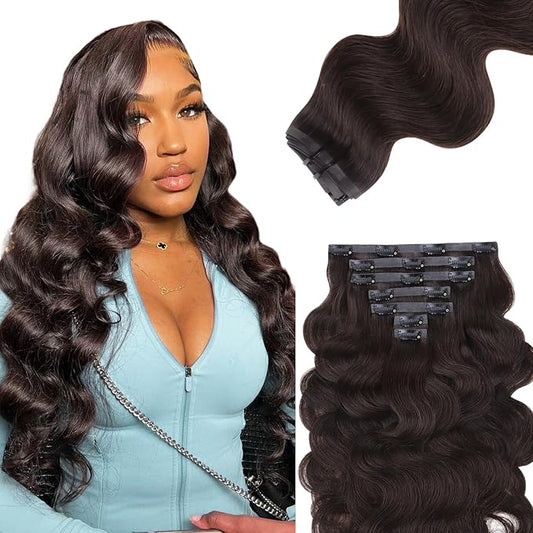 IDN BEAUTY Seamless Clip In Hair Extensions Human Hair Dark Brown Real Remy Virgin Human Hair Seamless Clip Ins For Black Women PU Weft Invisible Edge Thick Soft Hair BW 110g 22 Inches