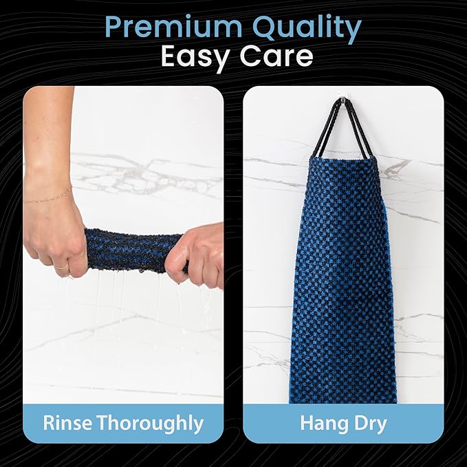 Japanese Exfoliating Washcloth for Back & Body - Charcoal & Silver Ion Exfoliating Towel - Two-Sided Gentle Exfoliation