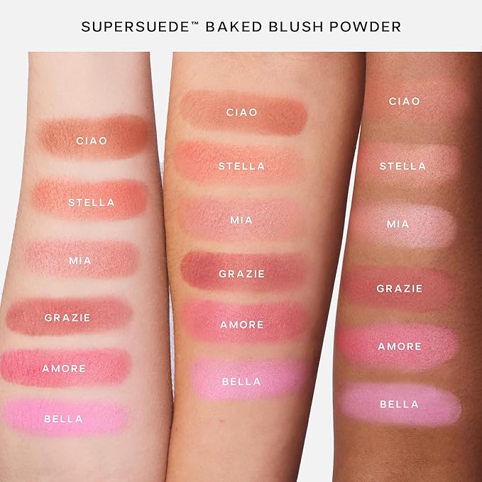 Saie SuperSuede Baked Blush - Talc-Free Powder Blush for All Day Wear - Enriched with Plant-Derived Squalane + Glycerin to Help Moisturize Dry Skin - Grazie (0.1 Ounce)
