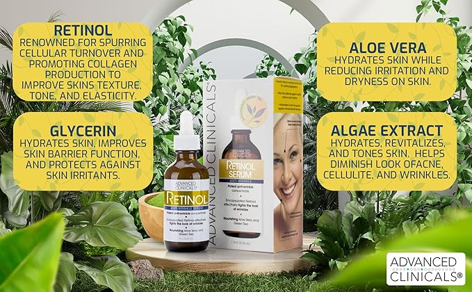 Advanced Clinicals Retinol Serum For Face | Visible Anti Aging Retinol Serum Skin Care Face Moisturizer With Vitamin E Helps Improve Look Of Wrinkles, Fine Lines, & Uneven Skin Tone, 1.75 Fl Oz