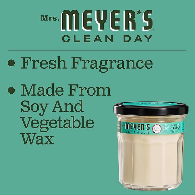 MRS. MEYER'S CLEAN DAY Scented Soy Candle, Large Glass, Basil, 7.2 oz, (Pack of 2)