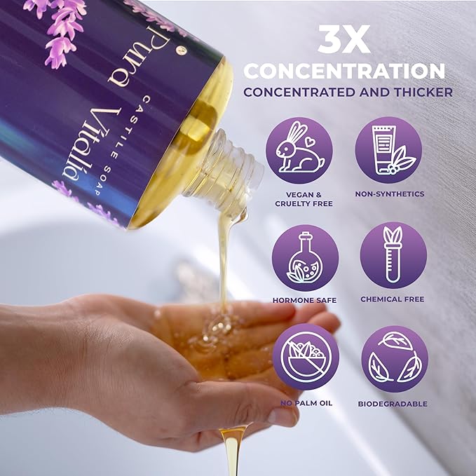 Lavender Organic Castile Soap | Body Wash & Cleanser for Face & Hands | Biodegradable, Eco-Friendly, Palm Oil Free, Vegan & Gentle | Made with 6 Natural Ingredients - 32 oz