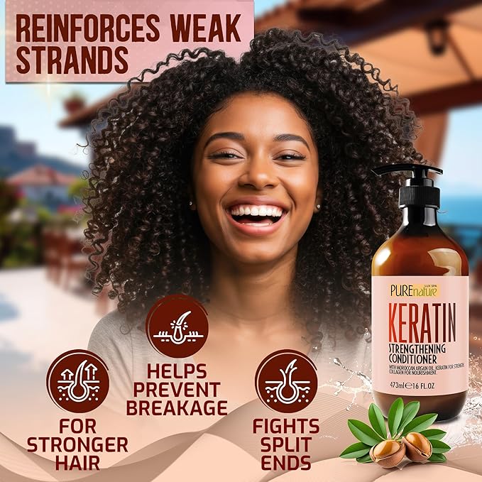 Keratin Conditioner for Women and Men - Deep Conditioning Treatment to Repair Dry, Damaged Hair and Split Ends - Strengthening Sulfate Free Formula - 16 Fl Oz
