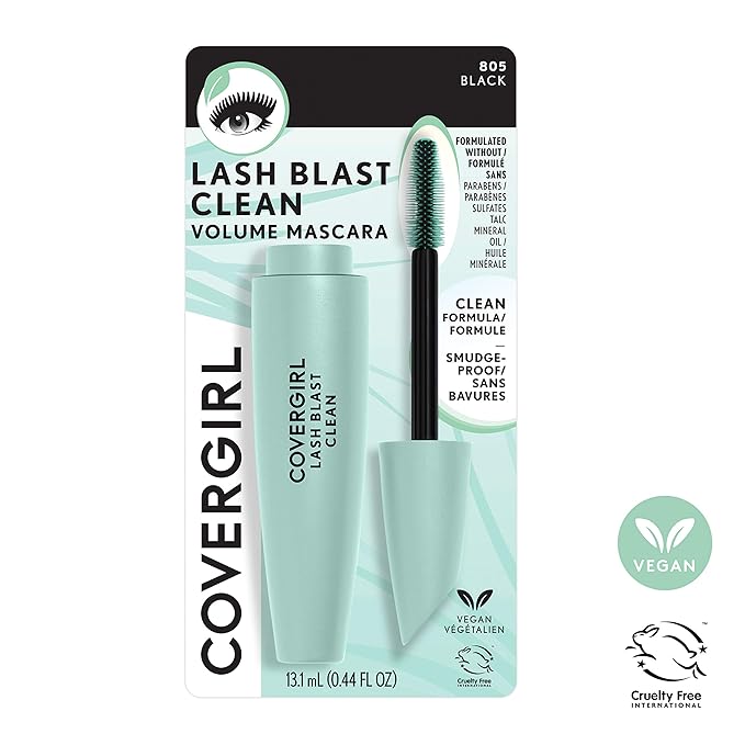 CoverGirl Lash Blast Clean Volume Mascara, Vegan Formula, Volumizing, Smudge-Proof, Black, 1 Count