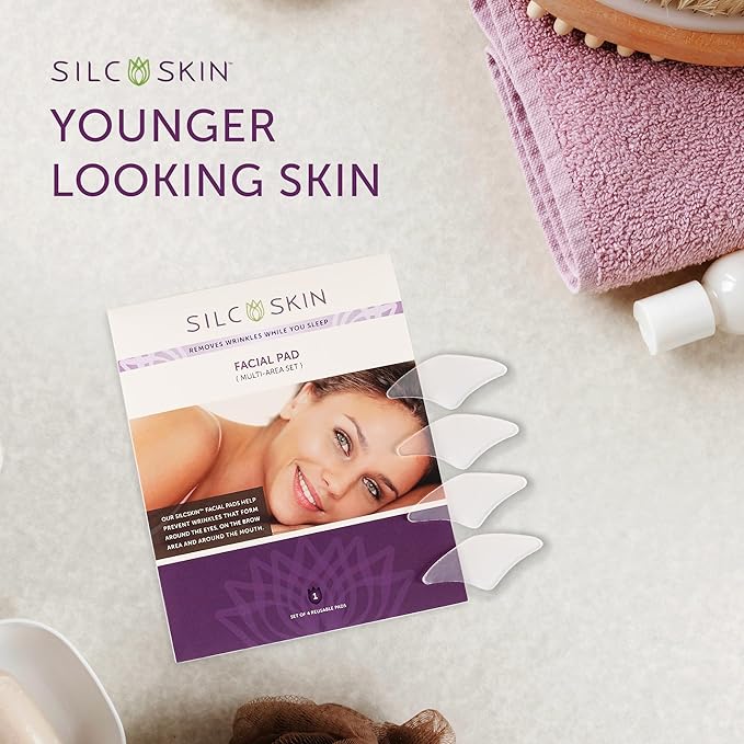 SilcSkin Facial Pad - Multi-Area Set Reusable Pads - Self-Adhesive Silicone Facial Patches - Wrinkle Patches for Eyes - 4 Reusable Facial Pads