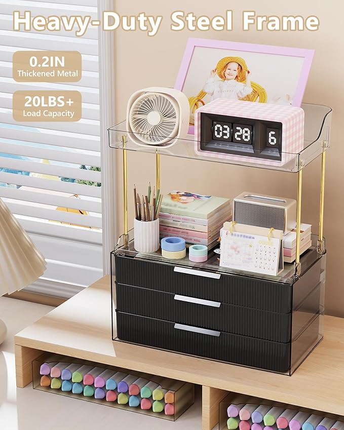 Bathroom Organizers and Storage, Makeup Organizer (Sturdy Durable Attractive), Ideal for Vanity, Countertop, Counter, Perfume, Skincare, Cabinet, Cosmetic, Dresser Organizer (Deep Black)